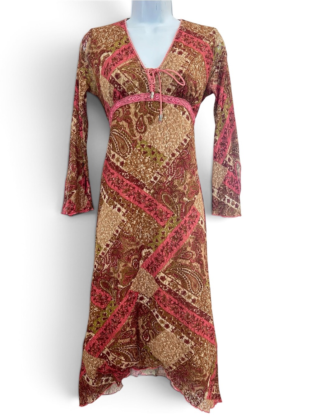 Vintage Y2K Fairy Grunge Boho Paisley Empire Waist Midi Dress S Phoebe Buffay